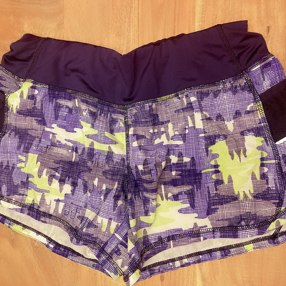 Athleta Ready Set Go Shorts - Navy Checkered Camo Pattern